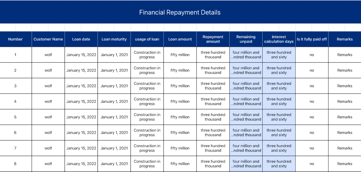 Financial Repayment Details 1